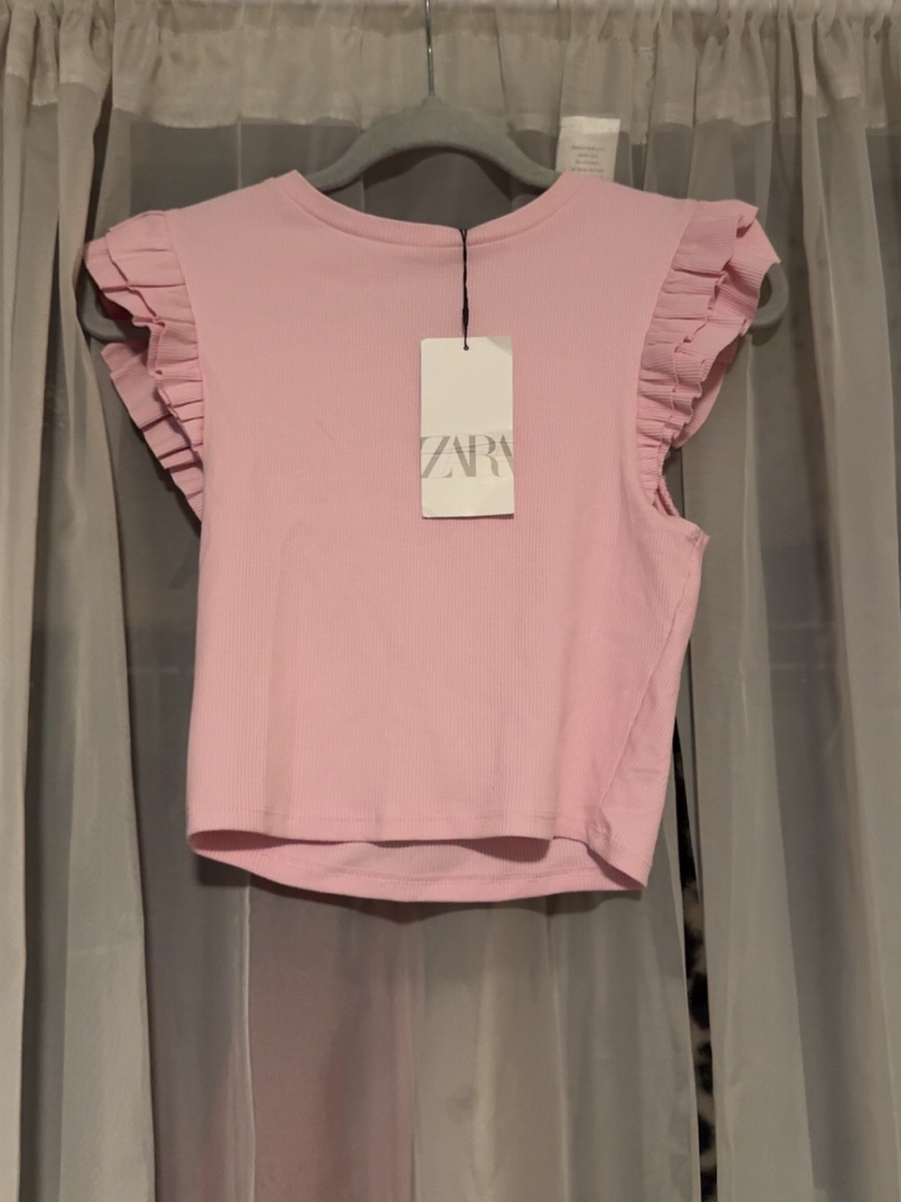NWT Zara Pink Ruffle Sleeve Ribbed Tank Top